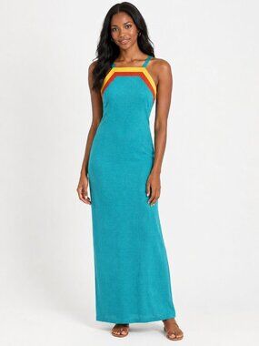 Ann Tobias color block Lined Linen maxi dress